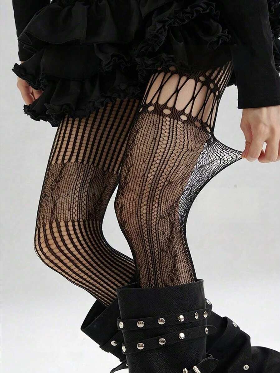 1pc Asymmetric Hollow Fishnet  - Tights Pantyhose Sheer avis et prix