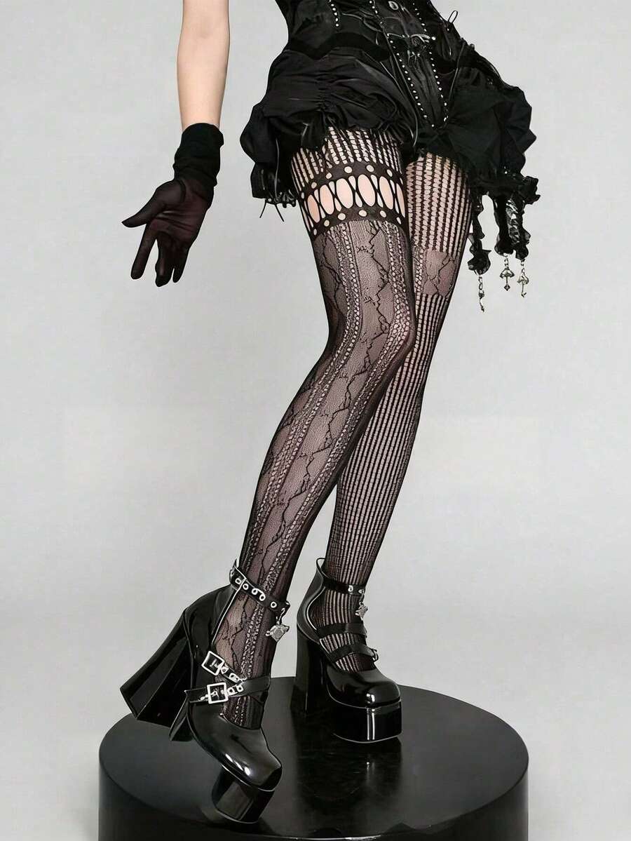 1pc Asymmetric Hollow Fishnet  - Tights Pantyhose Sheer avis et prix